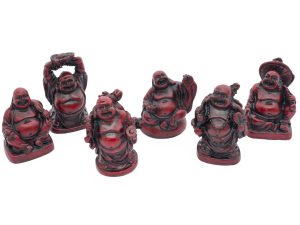 3 cm Rode Lachende Boeddha Set (6 stuks)