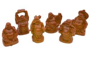 5 cm Bruine Lachende Boeddha Set (6 stuks)