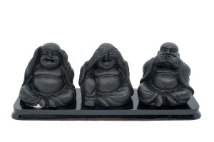 Hoor, Zie, Spreek Geen Kwaad – Lachende Boeddha (Klein Zwart)