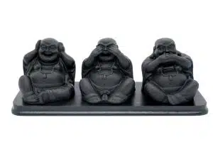 Hoor, Zie, Spreek Geen Kwaad – Lachende Boeddha (Zwart)