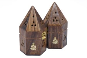 Houten Boeddha Piramide Kegel Brander (2 stuks)