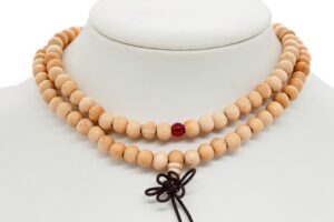 8 mm Crème Houten Mala Ketting (90cm)