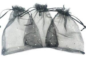 13 x 20cm Zwarte Organza Stippeltjes (50 Stuks)